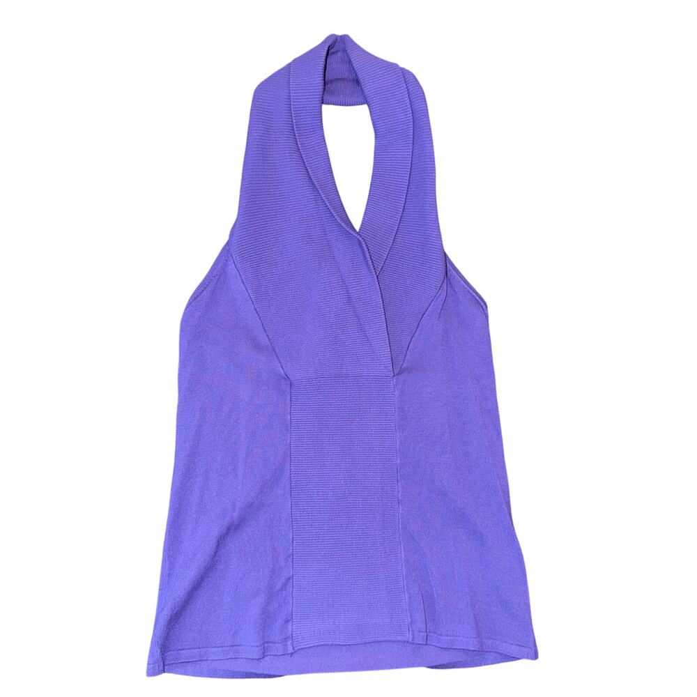 Women's Size Med Purple Halter Neck Ribbed Knit Sweater Tank Top NWT